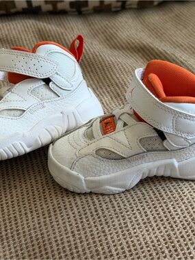 Jordan Kids White and Orange Mid-Top Sneakers with Strap
